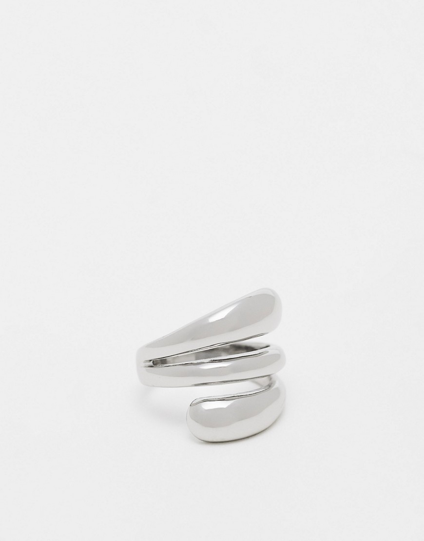 ASOS DESIGN ring with molten wrap design in silver tone