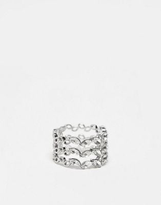 ASOS DESIGN ring with multi band floral design in silver tone