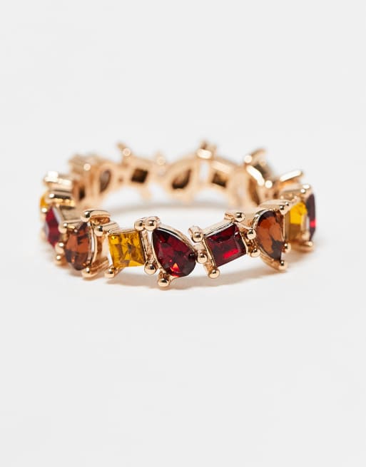 ASOS DESIGN ring with multi-colored crystals in gold tone