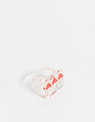 ASOS DESIGN RING WITH TRAPPED MUSHROOMS IN CLEAR PLASTIC 222