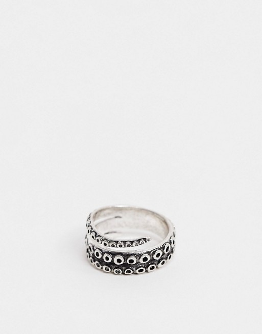 ASOS DESIGN ring with octopus design in silver tone