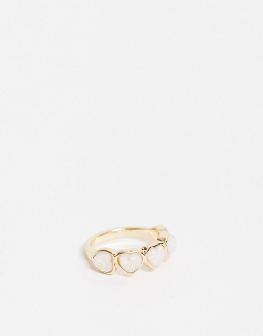 ASOS DESIGN ring with opal stones in gold tone