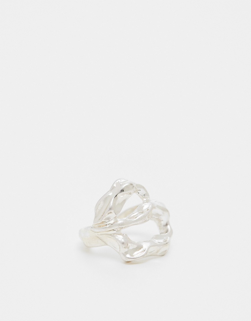 ASOS DESIGN ring with open molten metal design in silver tone