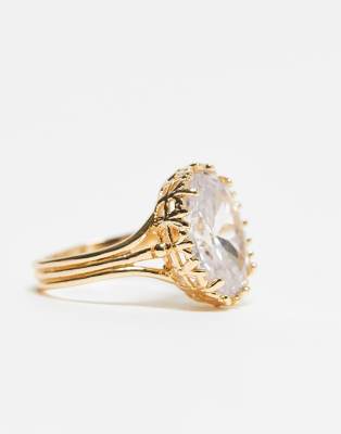 Asos Design Ring With Oval Cubic Zirconia Detail