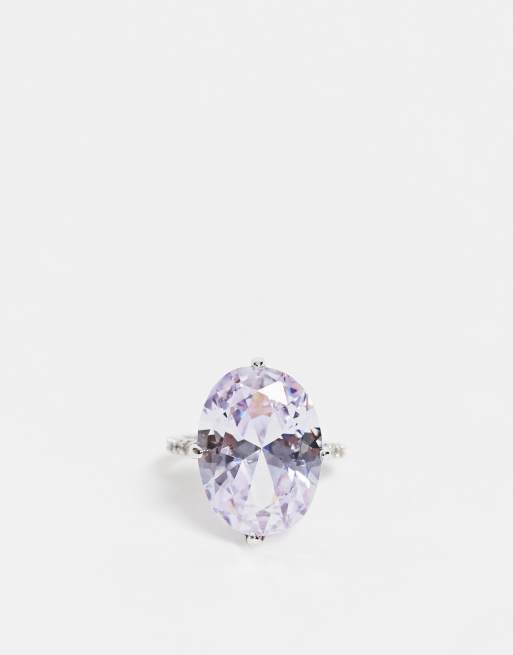 ASOS DESIGN ring with oval CZ crystal stone in silver tone, 3 of 4