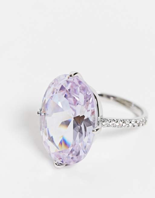 ASOS DESIGN ring with oval CZ crystal stone in silver tone, 4 of 4