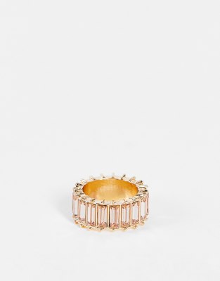 ASOS DESIGN ring with pink baguette stones in gold tone