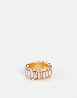 ASOS DESIGN ring with pink baguette stones in gold tone | ASOS