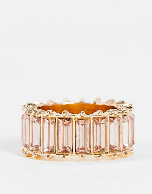 ASOS DESIGN ring with pink baguette stones in gold tone, 2 of 4