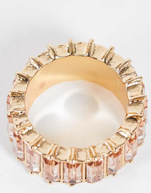 ASOS DESIGN ring with pink baguette stones in gold tone, 3 of 4