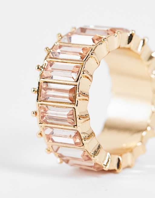 ASOS DESIGN ring with pink baguette stones in gold tone, 4 of 4