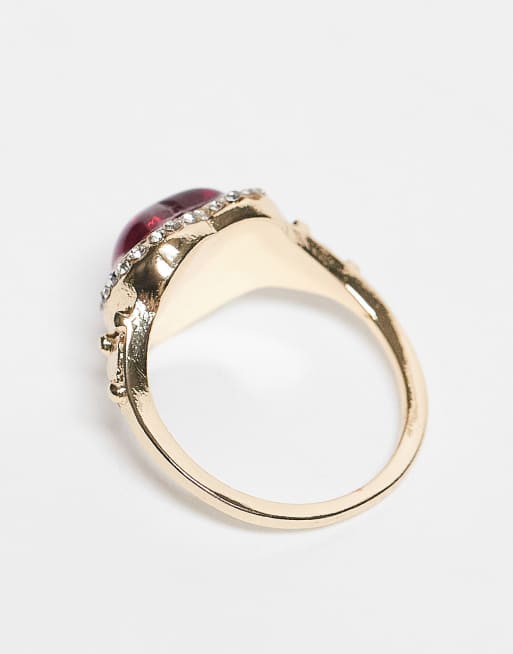 ASOS DESIGN ring with pink heart stone setting in gold tone, 2 of 3