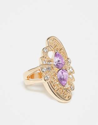 Asos Design Ring With Purple Faux-stone Setting In Burgundy