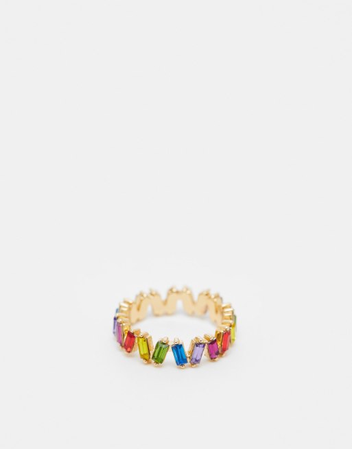  ASOS DESIGN ring with rainbow baguette crystals in gold tone - GOLD