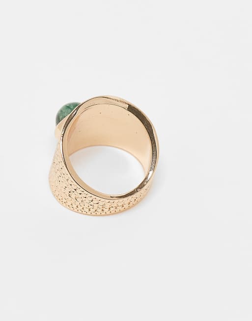 ASOS DESIGN ring with real malachite semi precious stone and wide band in gold tone, 3 of 3