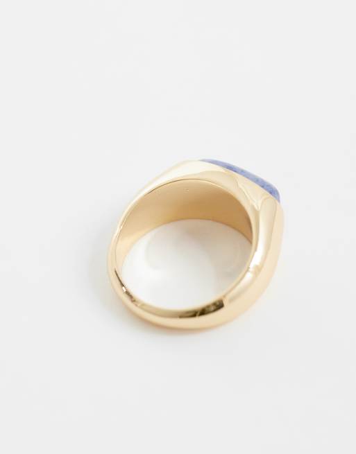 ASOS DESIGN ring with real semi-precious blue stone setting in gold tone, 2 of 3