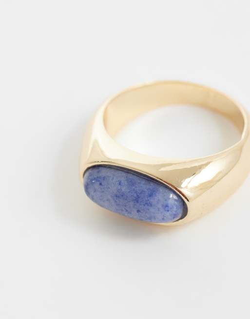 ASOS DESIGN ring with real semi-precious blue stone setting in gold tone, 3 of 3