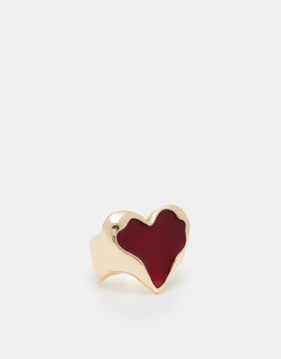 ASOS DESIGN ASOS DESIGN ring with red resin heart design in gold tone