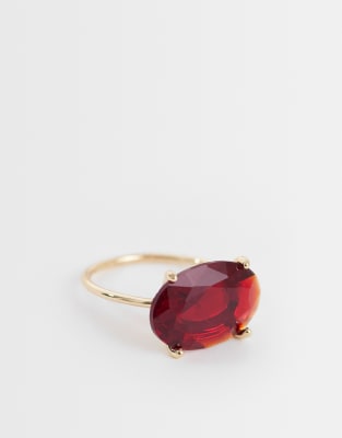 Asos Design Ring With Red Stone Setting In Multi