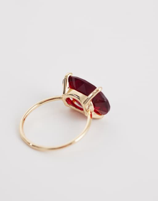 ASOS DESIGN ring with red stone setting in gold tone, 2 of 3