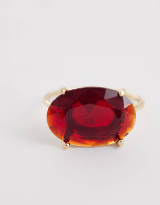 ASOS DESIGN ring with red stone setting in gold tone, 3 of 3