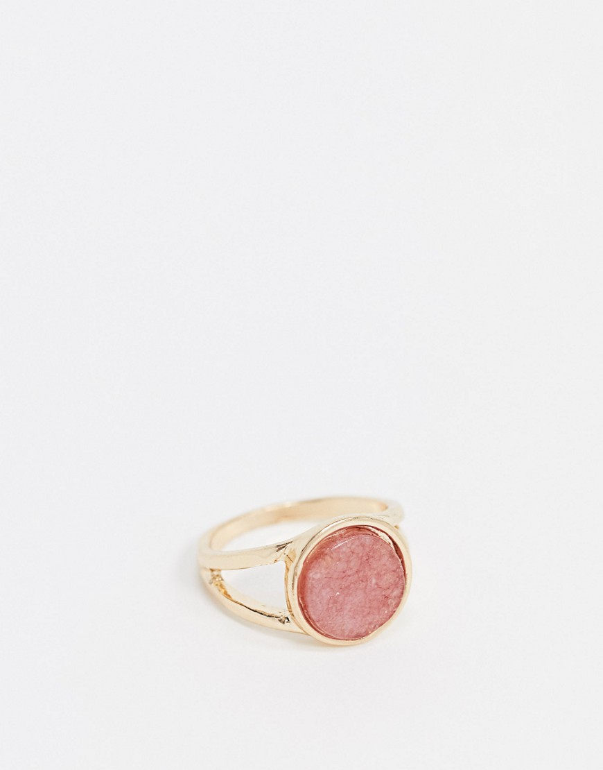 ASOS DESIGN ring with rose semi-precious stone in gold tone