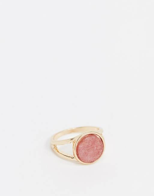 ASOS DESIGN ring with rose semiprecious stone in gold tone ASOS