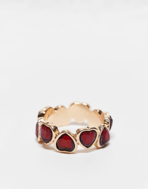 ASOS DESIGN ring with ruby red crystal detail in gold tone - view 1