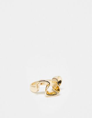 ASOS DESIGN ring with sculptural wave design in gold tone