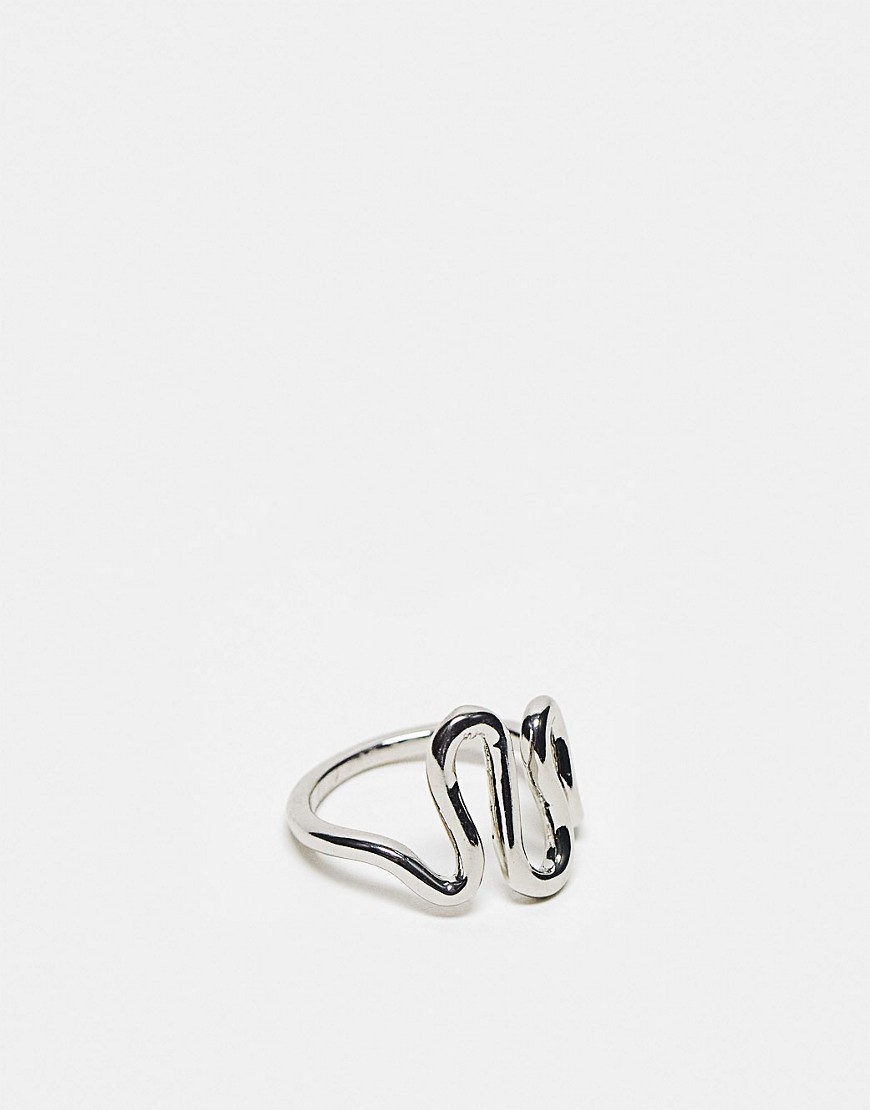 ASOS DESIGN ring with squiggle design in silver tone
