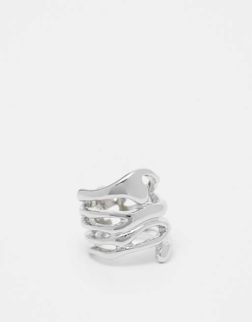  ASOS DESIGN ring with stacked molten design in silver tone