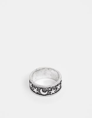 ASOS DESIGN ring with star and moon detail in burnished silver tone | ASOS