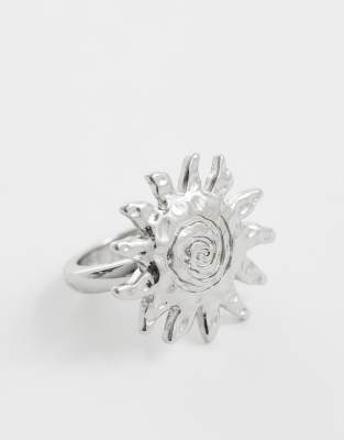 Asos Design Ring With Sun Design In Silver