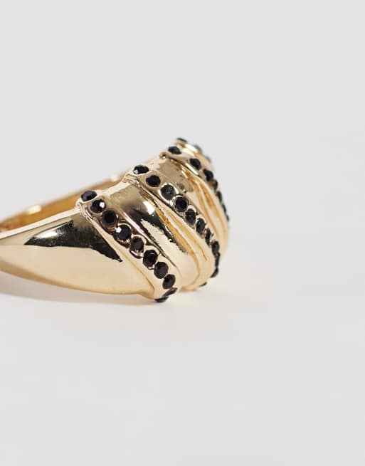 ASOS DESIGN  Ring with swirl crystal stone set detail in gold tone, 2 of 3