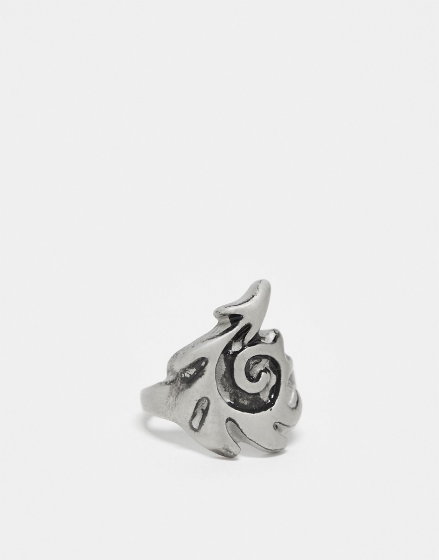 ring with tattoo design in silver tone