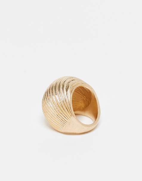 ASOS DESIGN ring with textured dome detail  in brushed gold tone - view 1