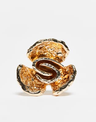Asos Design Ring With Textured Flower Design