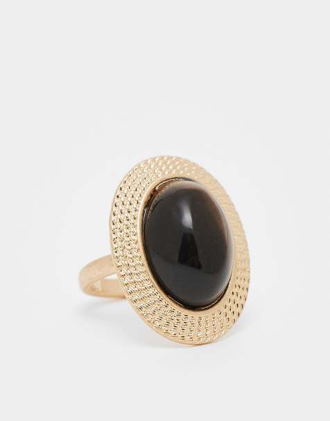 ASOS DESIGN ring with tigers eye stone in gold tone - view 1