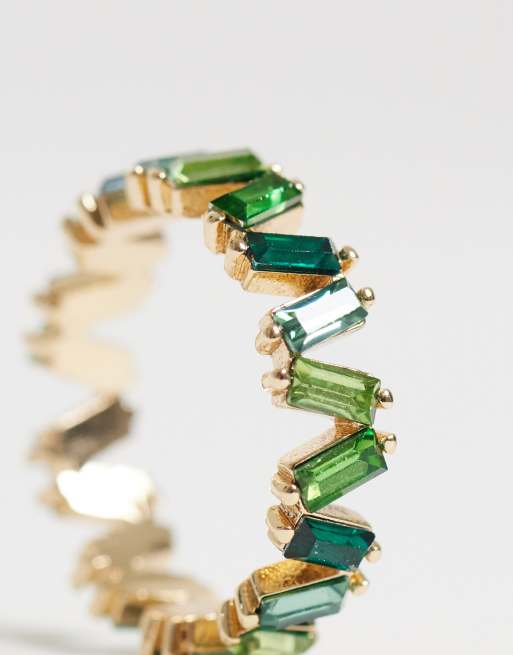 ASOS DESIGN ring with tonal green stones in gold tone, 2 of 3