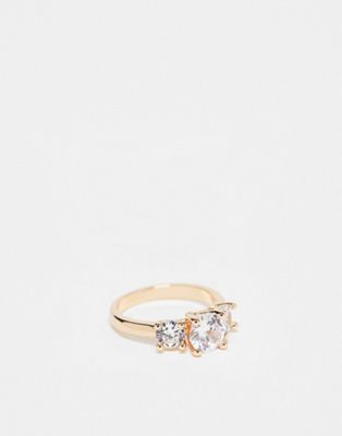 ASOS DESIGN ring with triple crystal design in gold tone