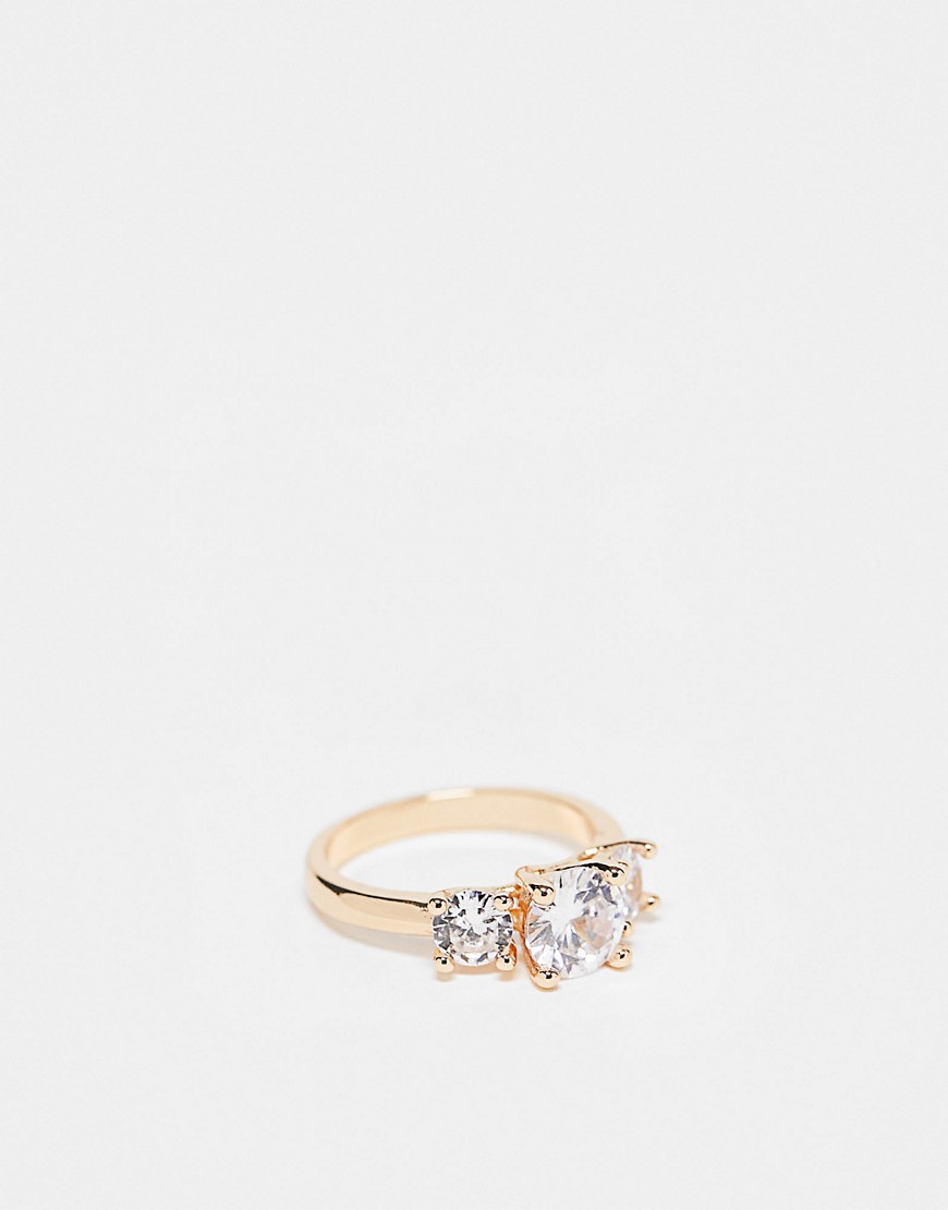 ASOS DESIGN ring with triple crystal design in gold tone