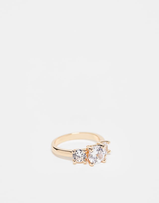 ASOS DESIGN ring with triple crystal design in gold tone