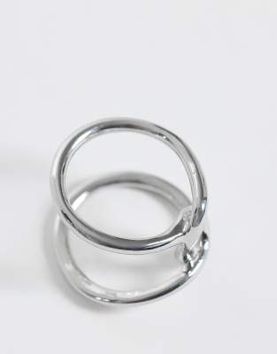 Asos Design Ring With Wire Design In Silver