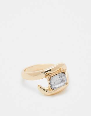 ASOS DESIGN ring with wrap around crystal detail in gold tone