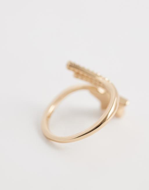 ASOS DESIGN ring with wrap around detail in gold tone with white enamel star, 3 of 3