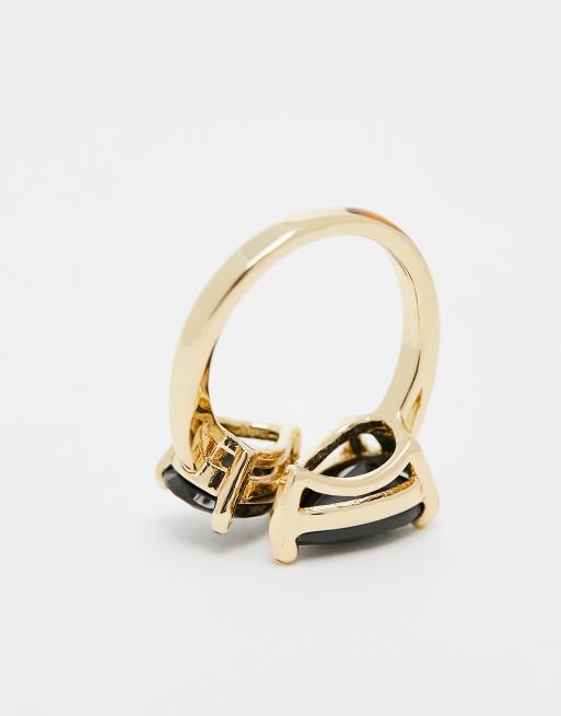 ASOS DESIGN ring with wraparound black crystal design in gold tone