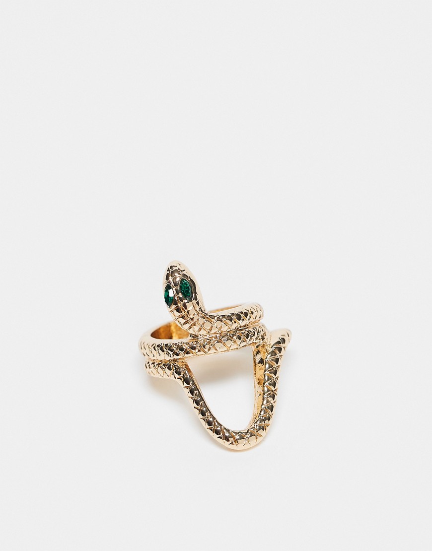 Asos Design Ring With Wraparound Snake Design In Gold Tone