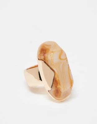 ring with XL resin stone in gold tone