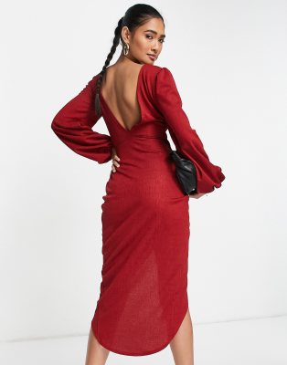 ASOS DESIGN ring wrap long sleeve midi dress in red ASOS