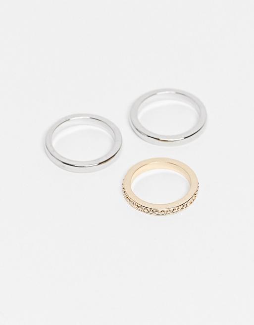 ASOS DESIGN – Ringar i blandad metall i 3-pack